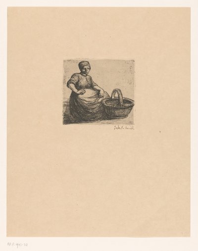 Peasant Woman with Basket by Jakob Smits (signed by artist)