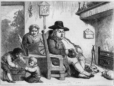 John Bull Happy: John Bull at Home with His Wife and Children - Gilbert Engraving after Gillray by James (after) Gillray