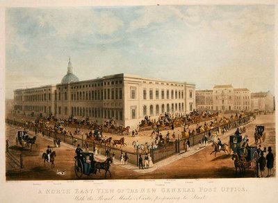 North East view of the New General Post Office, engraved by H. Pyall by James (after) Pollard