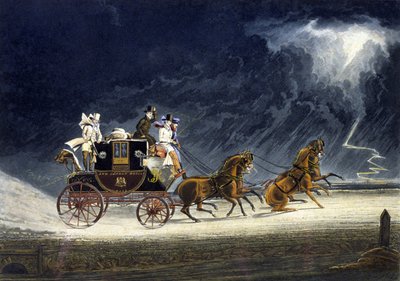 The Mail Coach in a Thunderstorm (engraved by R.G. Reeve) by James (after) Pollard