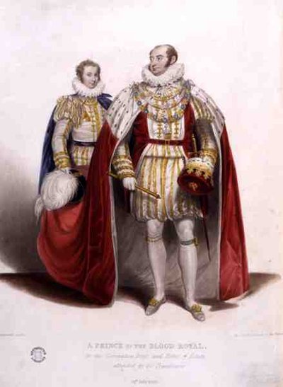 A Prince of the Blood Royal in the Coronation Dress and Robes of Estate Attended by his Trainbearer by James (after) Stephanoff