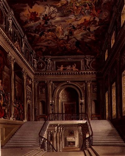 Staircase, Buckingham House, engraved by William James Bennett from 