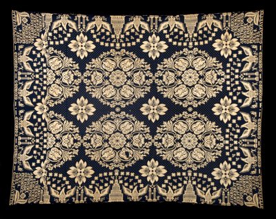Agriculture and Manufacturers Double-cloth Coverlet, c. 1821-1828 by James (attr.to) Alexander