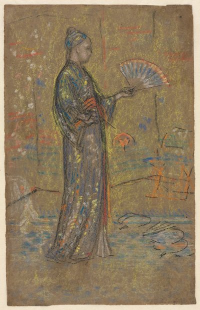Japanese Woman Painting a Fan recto, Standing Woman Holding Up Her Dress verso by James Abbott McNeill Whistler