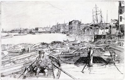 View of the Thames, Over the London Basin (England), in 1859, Belongs to a Series of Engravings on the Thames, Which Highlights the Community of Maritime Workers in the English Capital by James Abbott McNeill Whistler
