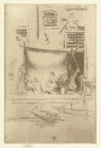 Women under a parasol on the quay (A set of twenty-six etchings series) by James Abbott McNeill Whistler
