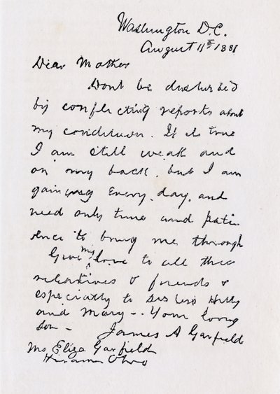 Letter from James Abram Garfield to His Mother, from 