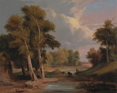 A Wooded River Landscape with Fishermen by James Arthur O