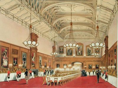 The Waterloo Gallery, Windsor Castle, on the visit of the Emperor of Russia by James Baker (after) Pyne
