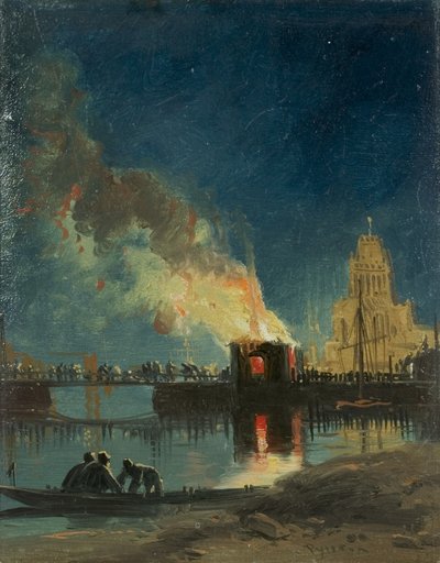 Bristol Riots: The Burning of the Toll Houses, Prince Street Bridge by James Baker Pyne