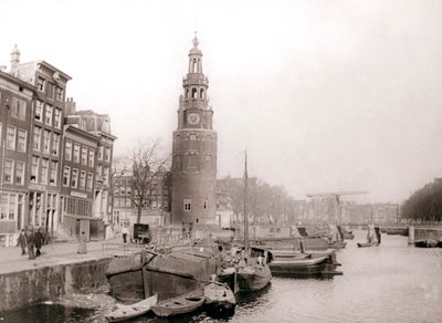Barges on the Canal in Front of the Montelbaanstoren, Amsterdam, 1898 by James Batkin