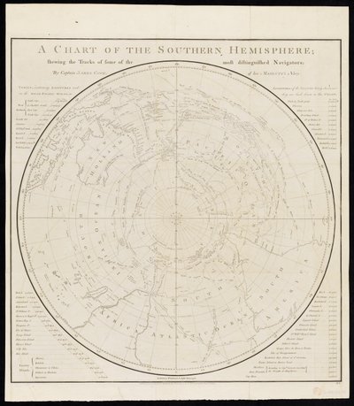 A Chart of the Southern Hemisphere; Showing the Tracks of Some of the Most Distinguished Navigators, by Captain James Cook by James Cook