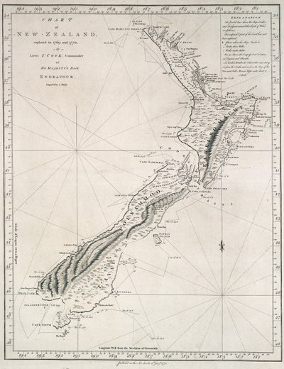 Chart of New Zealand, explored in 1769 and 1770 by Lieutenant J. Cook by James Cook
