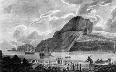 Kerguelen island, view of Christmas Bay (engraving) by James Cook