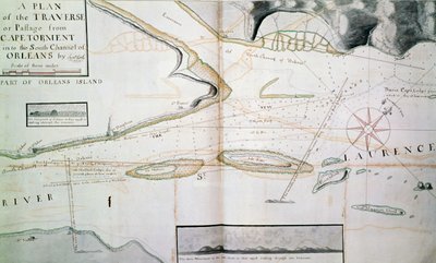 Map of crossings on Saint Lawrence River near Quebec, near island of Orleans by James Cook