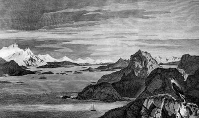 View of Christmas Sound, Tierra del Fuego, drawing by William Hodges, engraving by William Watts, illustration from Voyage towards South Pole, and Round World, by James Cook by James Cook