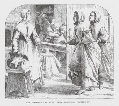 Mrs Timorous and Mercy find Christiana packing up by James Dawson Watson