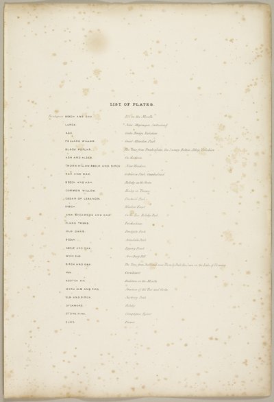 List of Plates, from The Park and the Forest by James Duffield Harding