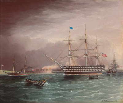 The U.S.S. Pennsylvania Under Tow at the Outbreak of the American Civil War with Fort Monroe in the Background by James E. Buttersworth