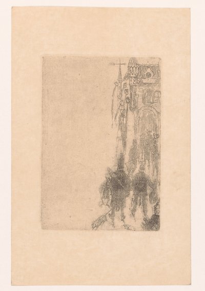 Figures Walking Towards a Gate with Meat and Fish from Menu pour Charles Vos by James Ensor