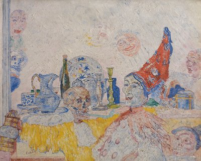 Pierrot and Skeleton in a Yellow Robe by James Ensor
