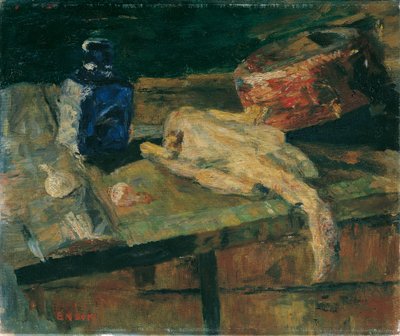 Still Life with Blue Bottle and Plucked Chicken by James Ensor