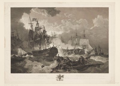 Battle of Camperdown, 1797 (title on object: The Victory obtained over the Dutch Fleet by the British Squadron of the North Sea under the command of Admiral Duncan in the action of the 11th of October 1797) by James Fittler