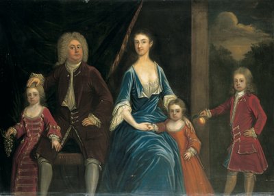 Group Portrait of Henry, 5th Lord Arundell of Wardour and His Wife Elizabeth, Together with Their Children, in an Interior, a Landscape Beyond by James Francis Maubert