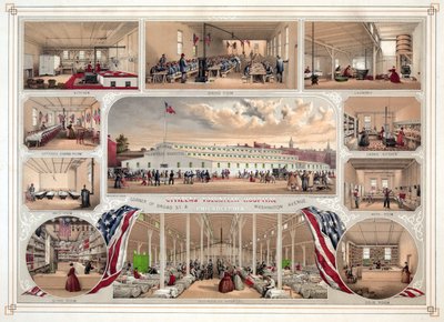 Poster for the Citizens Volunteer Hospital, Philadelphia, pub. 1862 by James Fuller Queen