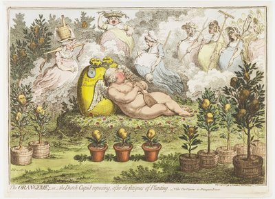 The Orangerie: The Dutch Cupid Resting After the Fatigues of Planting, 1796 by James Gillray (signed by artist)