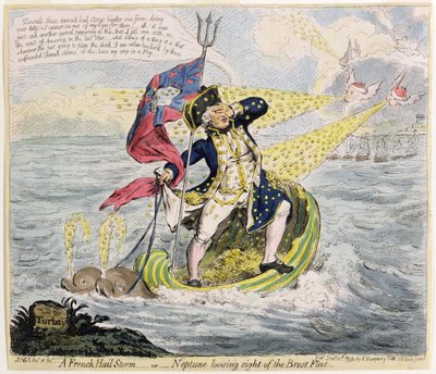 A French Hail Storm, or Neptune losing sight of the Brest Fleet (published by Hannah Humphrey in 1793) by James Gillray
