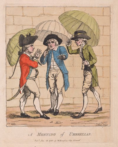 A Meeting of Umbrellas, pub. 1782 by James Gillray