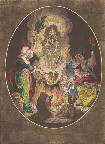 A Phantasmagoria, Scene-Conjuring-Up an Armed-Skeleton, January 5, 1803 by James Gillray