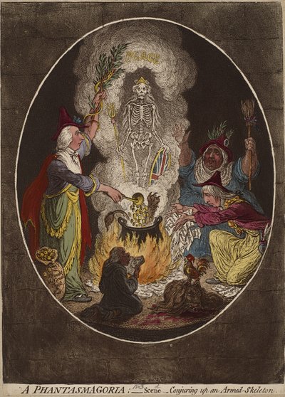 A Phantasmogoria; - Scene - Conjuring-up an Armed-Skeleton by James Gillray