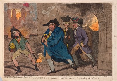 Blood & Co. setting Fire to the Tower & stealing the Crown by James Gillray