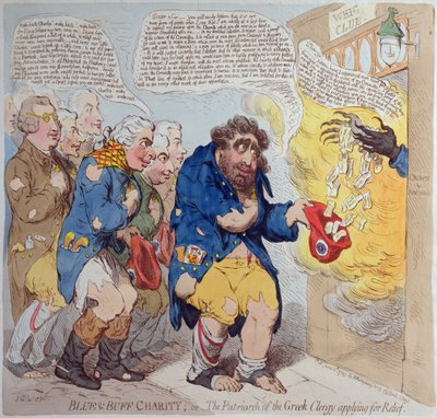 Blue and Buff Charity, or The Patriarch of the Greek Clergy applying for Relief by James Gillray