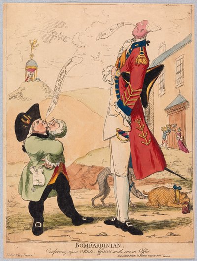 Bombardinian, conferring upon State Affairs with one in Office, pub. 1779 by James Gillray