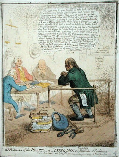 Effusions of the Heart, or Lying Jack the Blacksmith at Confession, published by Hannah Humphrey in 1795 for the Philanthropic Society by James Gillray
