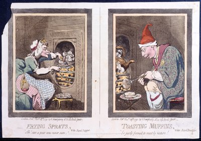 Frying Sprats, or Royal Supper, and Toasting Muffins, or Royal Breakfast by James Gillray