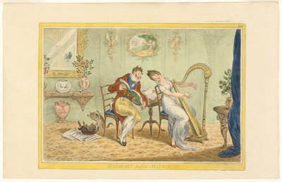 Harmony Before Matrimony (recto); Clearing the Five Bar Gate (verso) by James Gillray