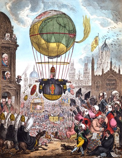 He Steers his Flight Aloft, incumbent on the dusky air that felt unusual weight., 1810 by James Gillray