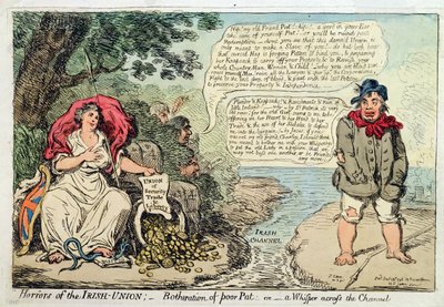 Horrors of the Irish Union: Botheration of Poor Pat, or A Whisper across the Channel, published by Hannah Humphrey by James Gillray
