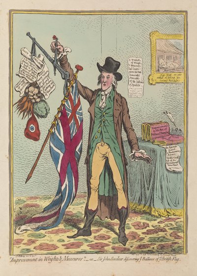 Improvement in Weights & Measures or Sir John Seeclear discovering every balance of every British Flag by James Gillray