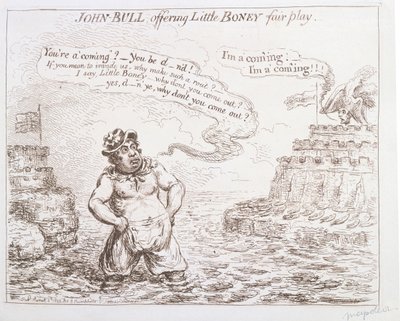 John Bull offering Little Boney fair play, published by Hannah Humphrey in 1803 by James Gillray