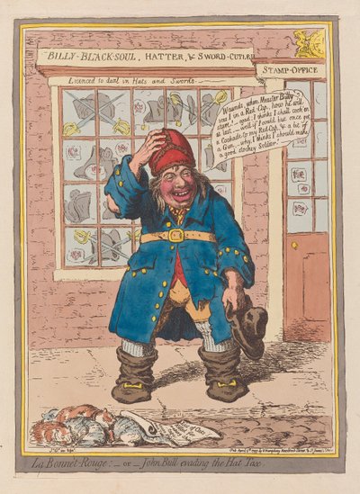 La Bonnet Rouge or John Bull evading the Hat Tax, pub. 1797 by James Gillray
