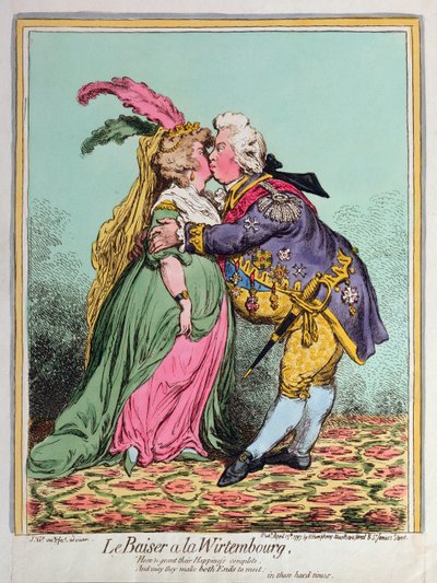 Le Baiser a la Wirtembourg, published by Hannah Humphrey in 1797 by James Gillray