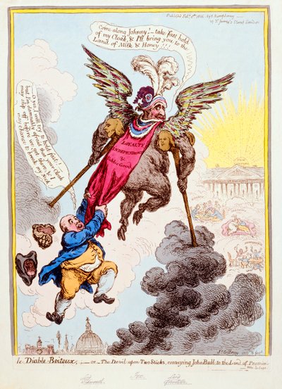 Le Diable-Boiteux, or The Devil upon Two Sticks Conveying John Bull to the Land of Promise, published by Hannah Humphrey in 1806 by James Gillray