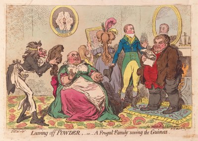 Leaving off Powder, or a Frugal Family saving the Guinea, pub. 1795 by James Gillray