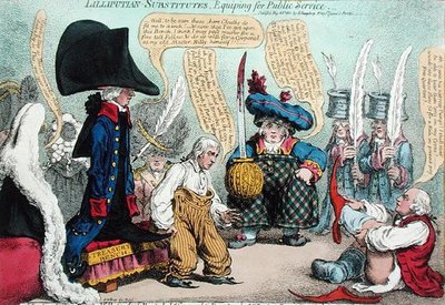 Lilliputian-Substitutes, Equipping for Public Service, published by Hannah Humphrey in 1801 by James Gillray