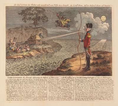 Lord Longbow, the Alarmist, Discovering the Miseries of Ireland, pub. 1798 by James Gillray